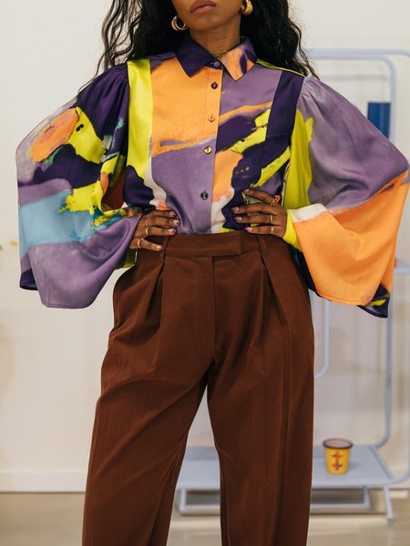 

Shirt Collar Urban Abstract Shirt, As picture, Blouses and Shirts