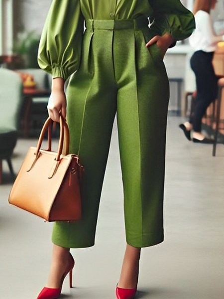 

Plain Urban Fashion Ankle Pants, Green, Pants