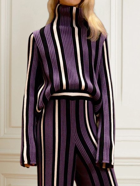 

Casual Striped Loose Sweater, Purple, Cardigans