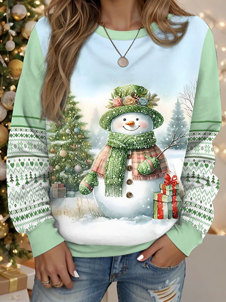 

Casual Crew Neck Christmas Snowman Sweatshirt, Green, Hoodies & Sweatshirts