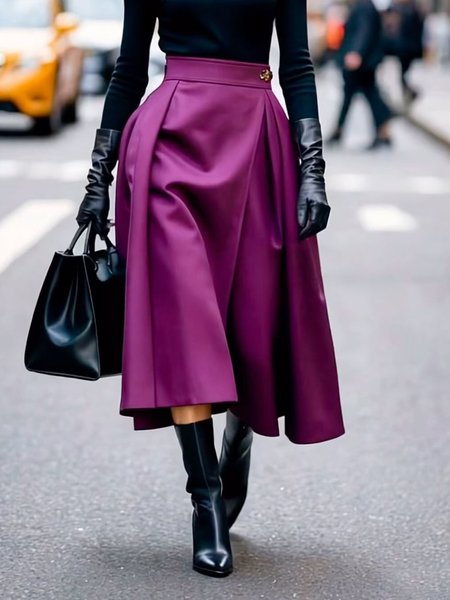 

Urban Plain Asymmetric Midi Skirt, Deep pink, Skirts