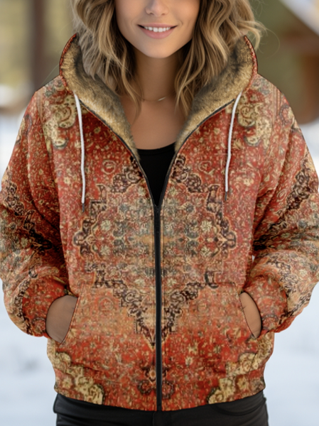 

Women's Vintage Winter 3D Printing Hoodie Zipper Padded Parka, Red, Jackets