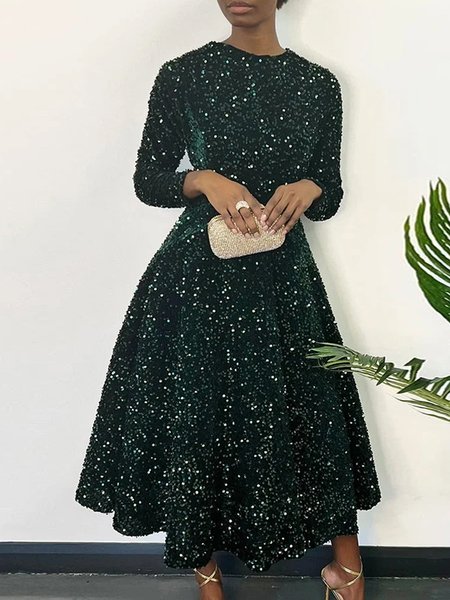 

Elegant Glitter Big Hemline Party Dress, Green, Midi Dresses