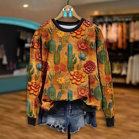 

Casual Crew Neck Floral Sweatshirt, Yellow, Hoodies & Sweatshirts