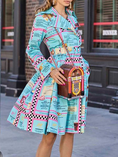

Lapel Collar Urban Text Letters Trench Coat With Belt, As picture, Coats