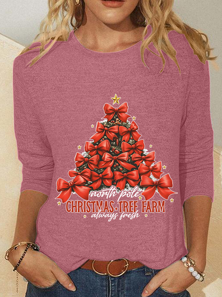 

North Pole Pink Christmas Coquette Bow Casual Long Sleeve Shirt, Watermelon, Long sleeves