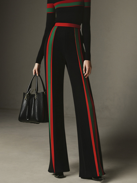 

Plus Size Regular Fit Color Block Urban Fashion Sweater Pants, Black, Plus Pants