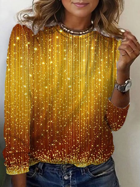 

Women's Long Sleeve Tee T-shirt Spring/Fall Abstract Jersey Crew Neck Daily Going Out Casual Top, Yellow, T-Shirts