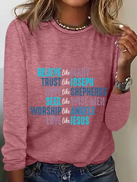

Women's Christmas Long Sleeve Blouse_ Spring/Fall Crew Neck Daily Casual Top, Watermelon, Shirts