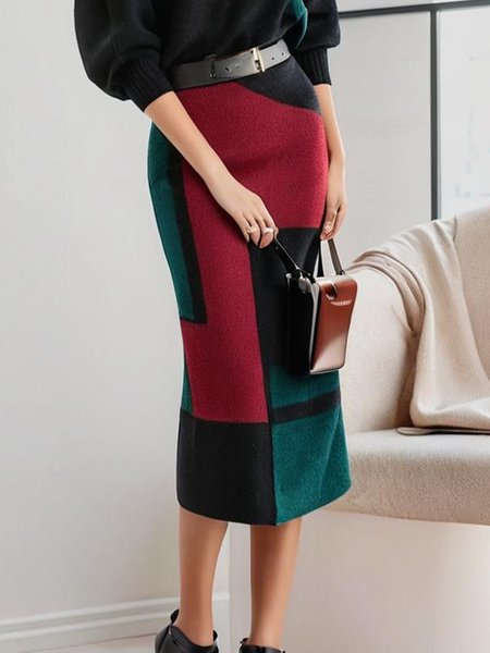 

Casual Geometric Sweater Skirt With No Belt, As picture, Skirts