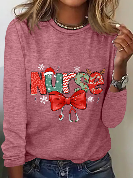 

Christmas Nurse Casual Long Sleeve Shirt, Watermelon, Long sleeves