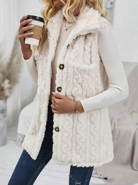 

Women's Plain Fleece Loose Vest, White, Outerwear