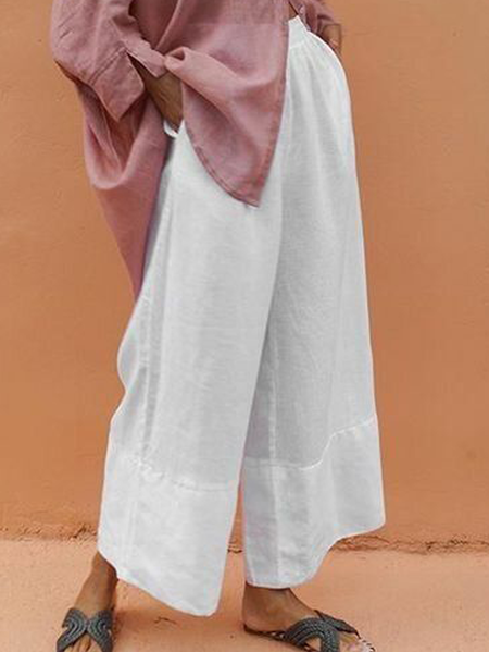 Cotton And Linen Loose Linen Pants, White, Pants