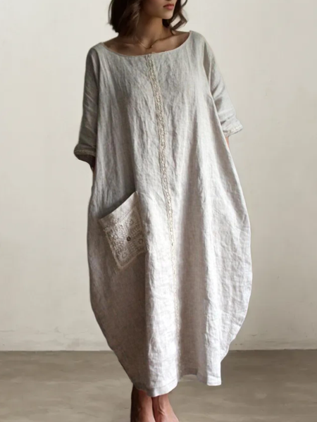 Plain Linen Loose Dress, Light gray, Maxi Dresses