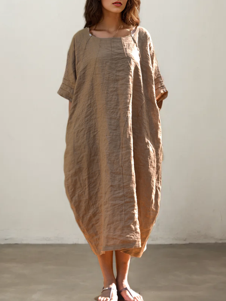 

Linen Cotton And Linen Dress, Khaki, Maxi Dresses