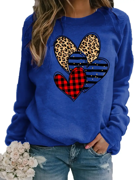 Casual Heart/Cordate Sweatshirt, Blue, Hoodies&Sweatshirts