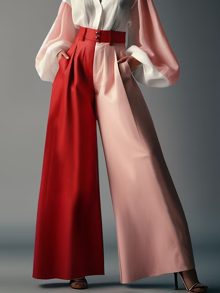 Urban Color Block Long Pants Wide leg pants, As picture, Pants