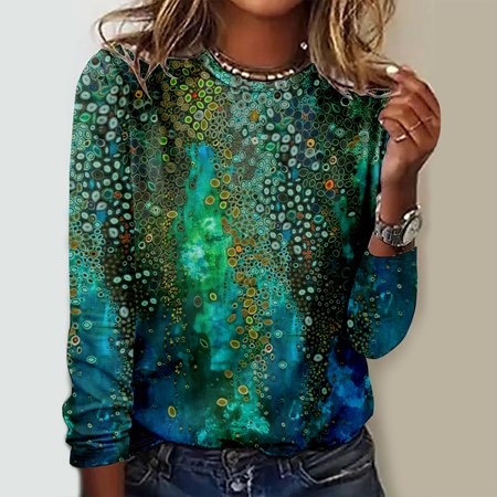 

Casual Floral Crew Neck Long Sleeve T-shirt, Green, T-shirts