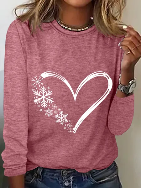 

Snowflake Heart Christmas Casual Long Sleeve Shirt, Watermelon, Long sleeves
