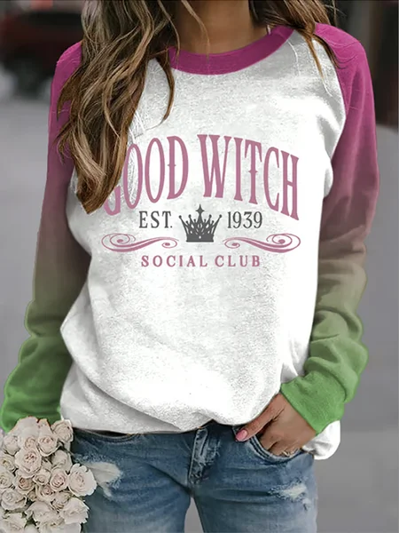 

Witch movie retro gradient round neck sweatshirt, White, Hoodies&Sweatshirts
