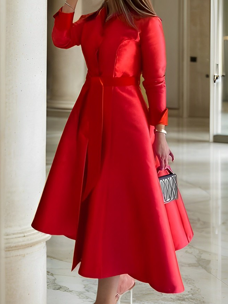 

Elegant Plain Party Maxi Dress With Belt, Red, Maxi Dresses