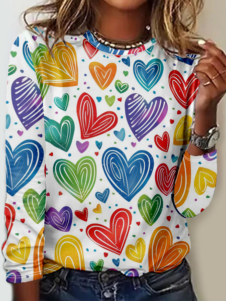 

Casual Heart/Cordate Crew Neck Long Sleeve T-shirt, Color3, T-shirts