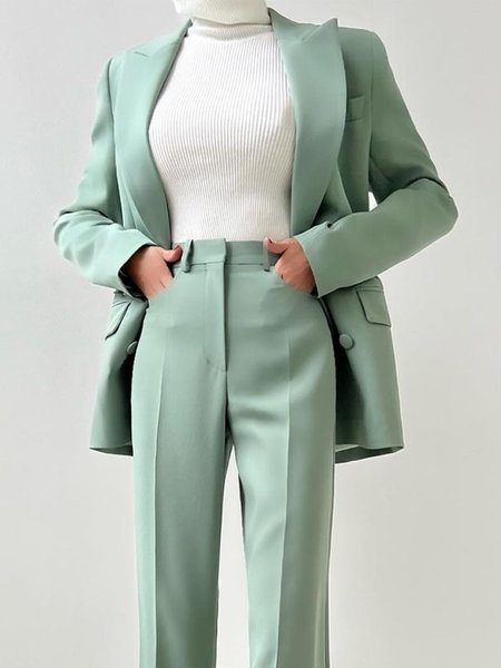 

Lapel Collar Plain Urban Blazer, Green, Blazers