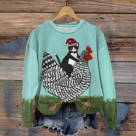 Loose Casual Sweatshirt, Blue, Hoodies&Sweatshirts