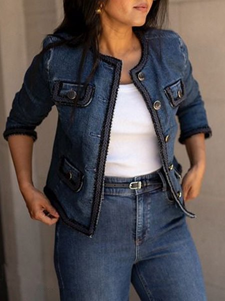 

Crew Neck Urban Regular Fit Denim Jacket, Blue, Jackets