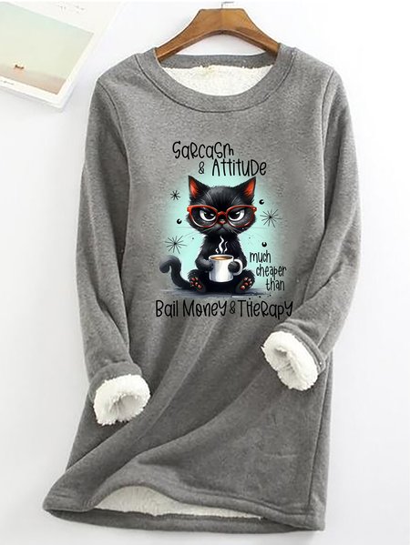 

Sarcasm & Attitude Angry Cat Funny Quote Casual Fluff Fleece Fabric Sweatshirt, Gray, Hoodies&Sweatshirts