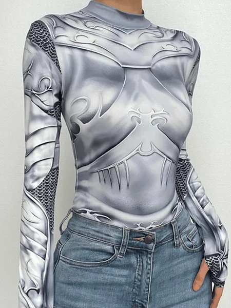 

High Elasticity Tight Urban Random print T-Shirt, As picture, Tees