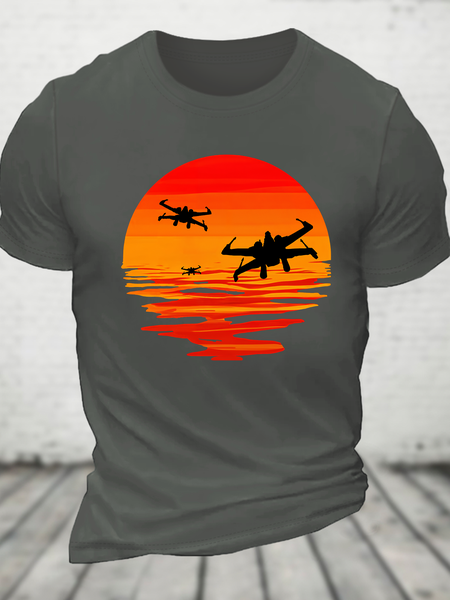 

X-Wing Starfighter And Sea Sunset Cotton T-Shirt, Deep gray, T-shirts