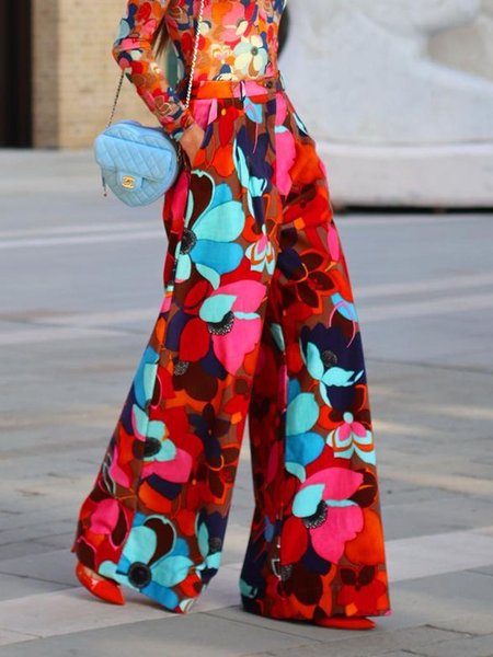 Floral Loosen Elegant Pants, As picture, Pants