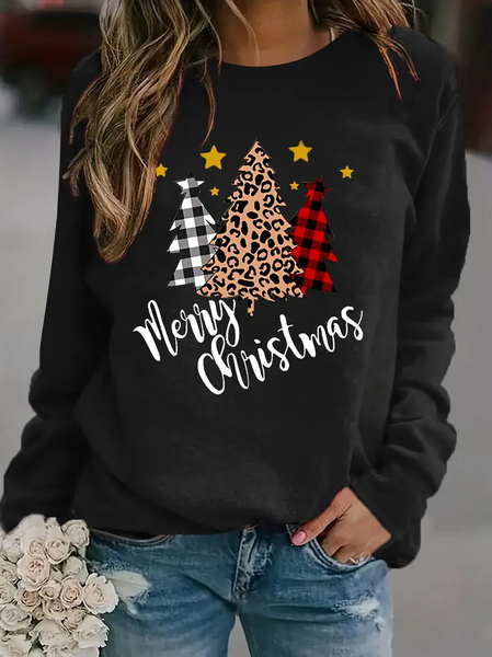 

Women's Crew Neck Christmas Casual Spring/Fall Long Sleeve Sweatshirt, Black, Sweatshirts & Hoodies
