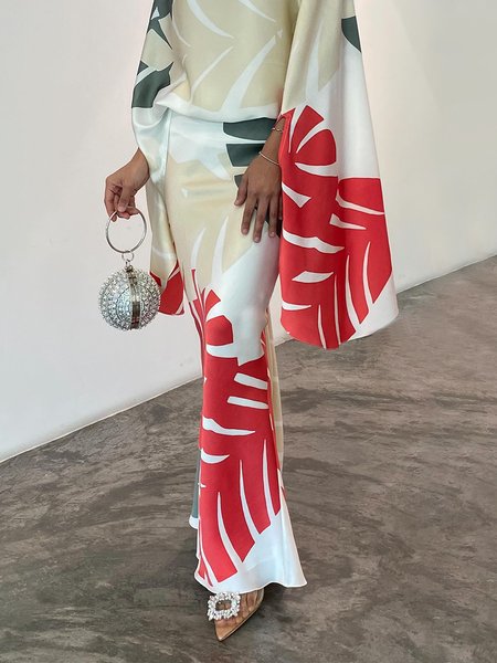 

Random Print Elegant Maxi Skirt, As picture, Skirts