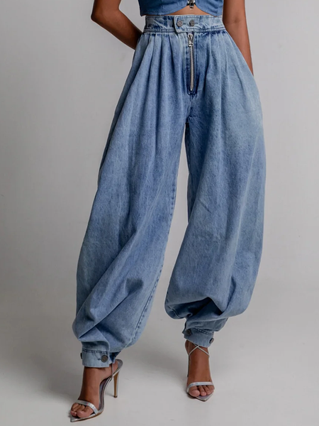 

Plain Denim Casual Long Jeans, Denim blue, Jeans
