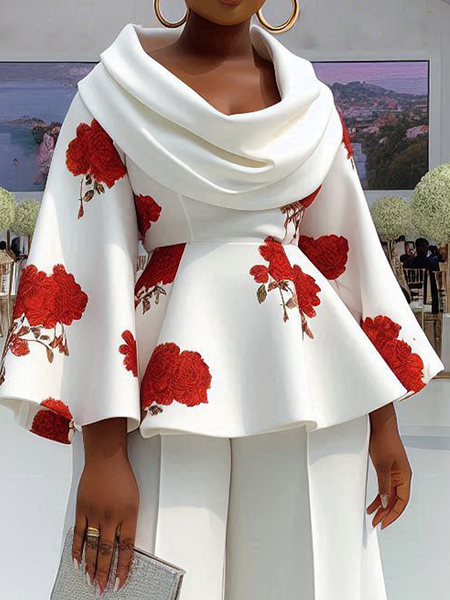

Elegant Bell Sleeve Floral Blouse, White, Blouses and Shirts