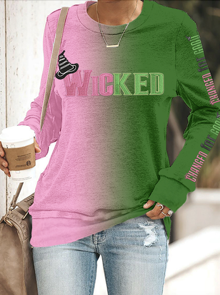

Witch movie gradient color blocked round neck sweatshirt, Green, Hoodies&Sweatshirts