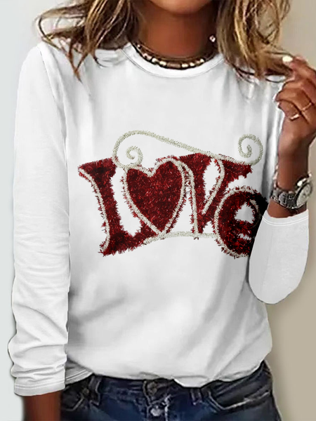 

Casual Heart/Cordate Crew Neck Long Sleeve T-shirt, Color3, T-shirts