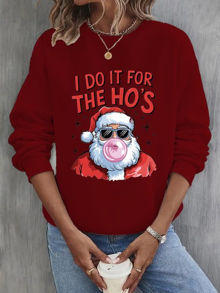 

Women's Crew Neck Christmas Casual Spring/Fall Long Sleeve Sweatshirt, Wine red, Sweatshirts & Hoodies