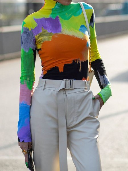 

Random print Tight Urban T-Shirt, As picture, Tees