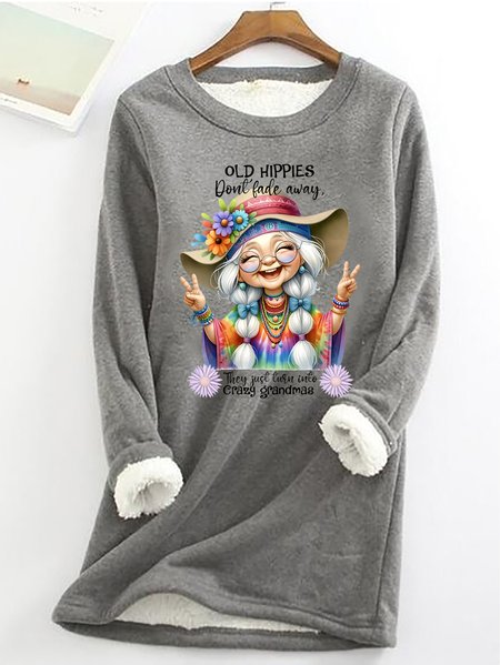 

Grandma Old Hippies Casual Fluff Fleece Fabric Sweatshirt, Gray, Hoodies&Sweatshirts