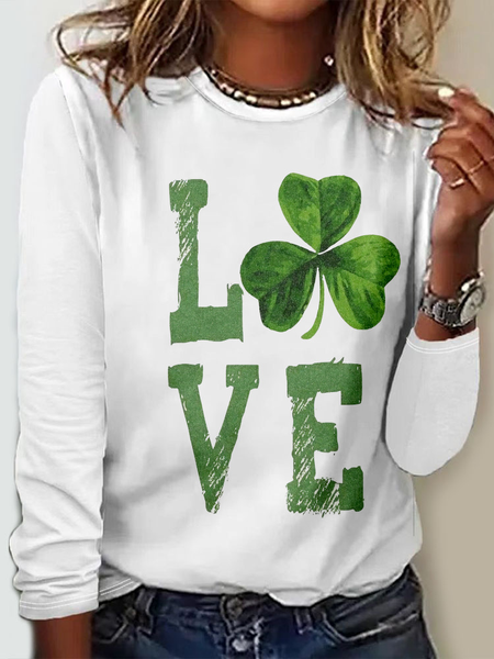 

Casual Saint Patrick's Day Four-leaf Clover Crew Neck Long Sleeve T-shirt, Color3, T-shirts