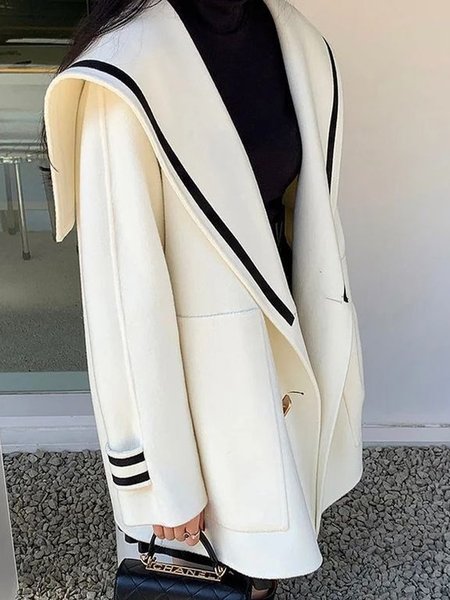 Color Block Urban Split Joint Lapel Collar Coat, White, Coats