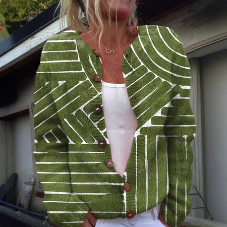 Women's Geometric Thicken Loose Jacket, Green, Outerwear