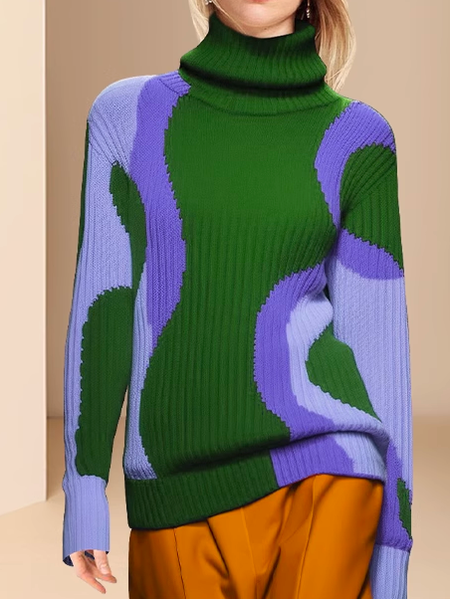

Color Block Casual Loose Sweater, Green, Cardigans