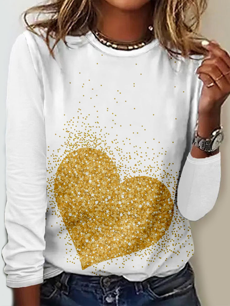 

Casual Heart/Cordate Crew Neck Long Sleeve T-shirt, Color3, T-shirts