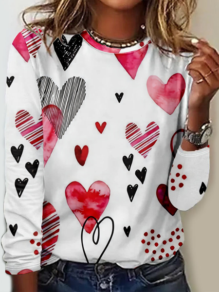 

Casual Heart/Cordate Crew Neck Long Sleeve T-shirt, Color3, T-shirts