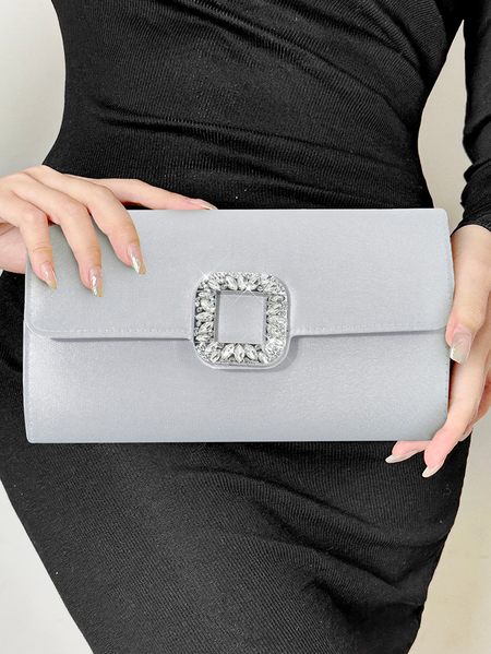 Rhinestone Satin Square, Silver, Bags