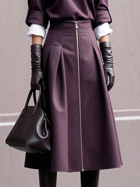 

Zipper Urban Plain Skirt, As picture, Skirts